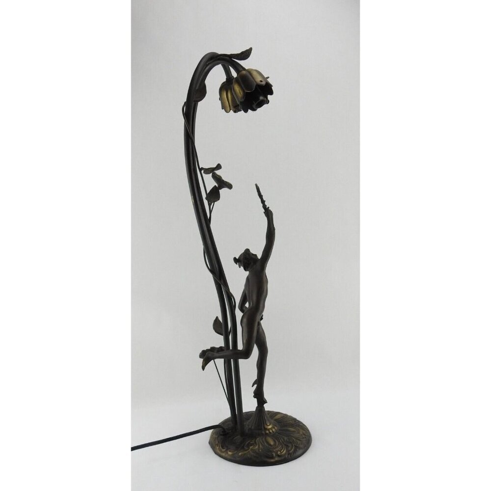 Bronze Figural Mercury Statue Lamp 23" T Floral Medical Staff - Picture 4 of 16